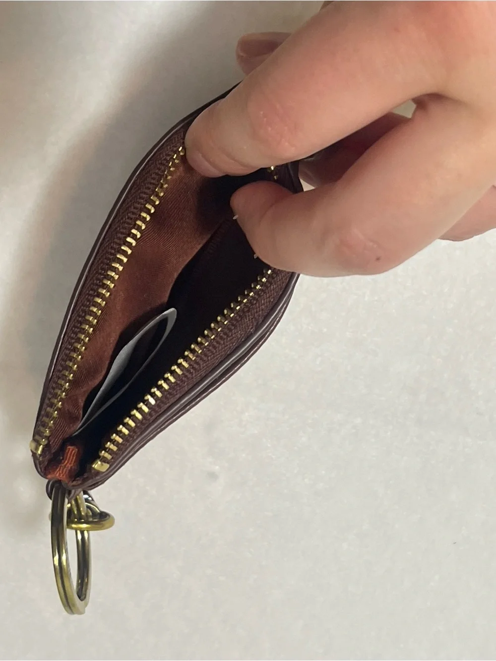 Fossil Brown Pebbled Leather Zip Wallet Card Case Keychain ID Holder - Picture 7 of 7